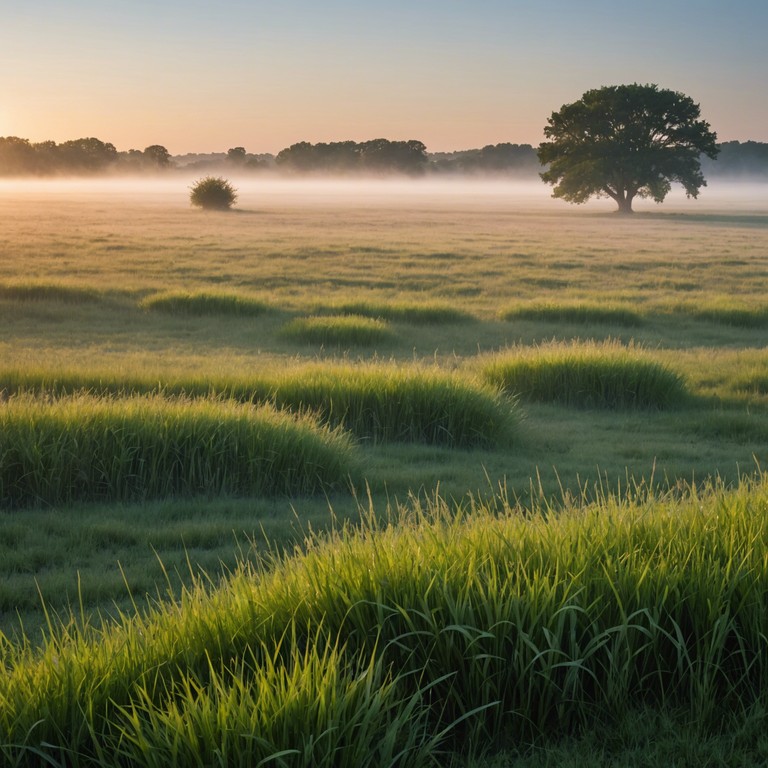 A resonant acoustic guitar opens this piece, setting a calm yet expansive tone that mimics the awakening of wildlife and the spread of morning light across golden prairies. The music suggests a breathable space, inviting contemplation and a connection with nature's rhythms.