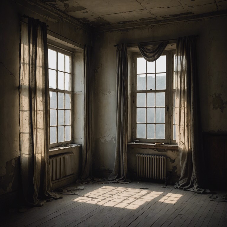 In a grand, abandoned mansion, faint whispers echo through vast empty halls, crafting an atmosphere filled with suspense and mystery. A single theremin eerily weaves this ghostly adventure, embodying the unseen spirits lingering in the silence.