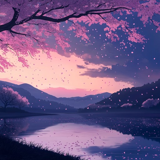 An instrumental piece capturing the serene ambiance of twilight in anime, featuring gentle, harmonious melodies on traditional japanese instruments. Perfect for relaxation and moments of calm reflection