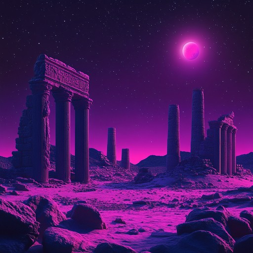 A dark instrumental synthwave piece combining middle eastern scales with brooding 80s synth textures, evoking a mystical journey across neon drenched sands.