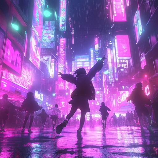 A lively and energetic instrumental piece that embodies the spirit of a festive anime celebration, with bright melodies and dynamic rhythms that inspire joy and excitement, as characters dance under glowing neon lights in a bustling city.