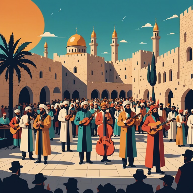 This composition leverages the profound depth of jewish musical heritage, blending classical orchestration with traditional melodies to evoke a sense of triumph and historical reverence. The piece starts with a soft solemnity that gradually builds into a powerful celebratory climax, representing victories and resilient spirit across ages