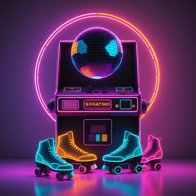 Imagine a bright neon landscape bustling with energy from the past blending into the synthetic beats of retro synths, creating an ecstatic, vivid sonic journey that feels like a dance through time. The track would channel the invigorating feel of vintage video games and roller disco vibes, executed with modern clarity and pulsating rhythms