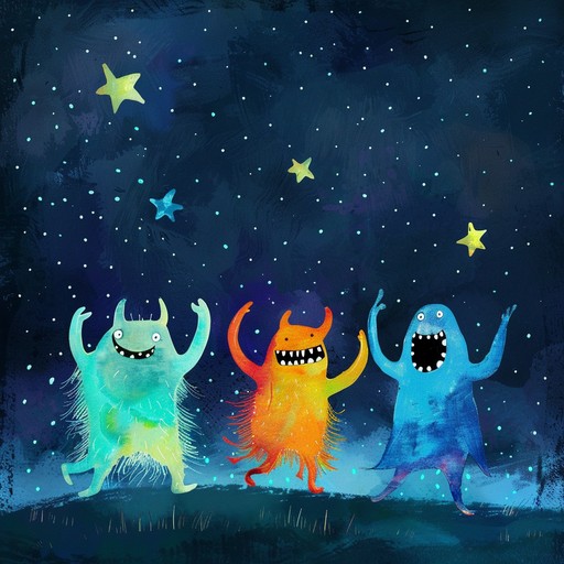 An edgy, quirky children's tune featuring playful monsters in a nighttime adventure. Eccentric melodies and whimsical dark tones create an offbeat, enchanting atmosphere that kids will love for its uniqueness and rebellious spirit.