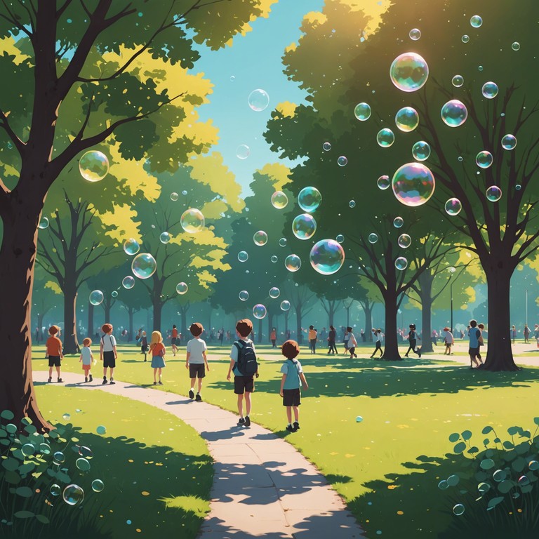 This composition blends whimsical synths with lighthearted beats to create an atmosphere of a sunny day filled with bubble blowing fun. Perfect for evoking the carefree joys of childhood and sunny afternoons in the park.