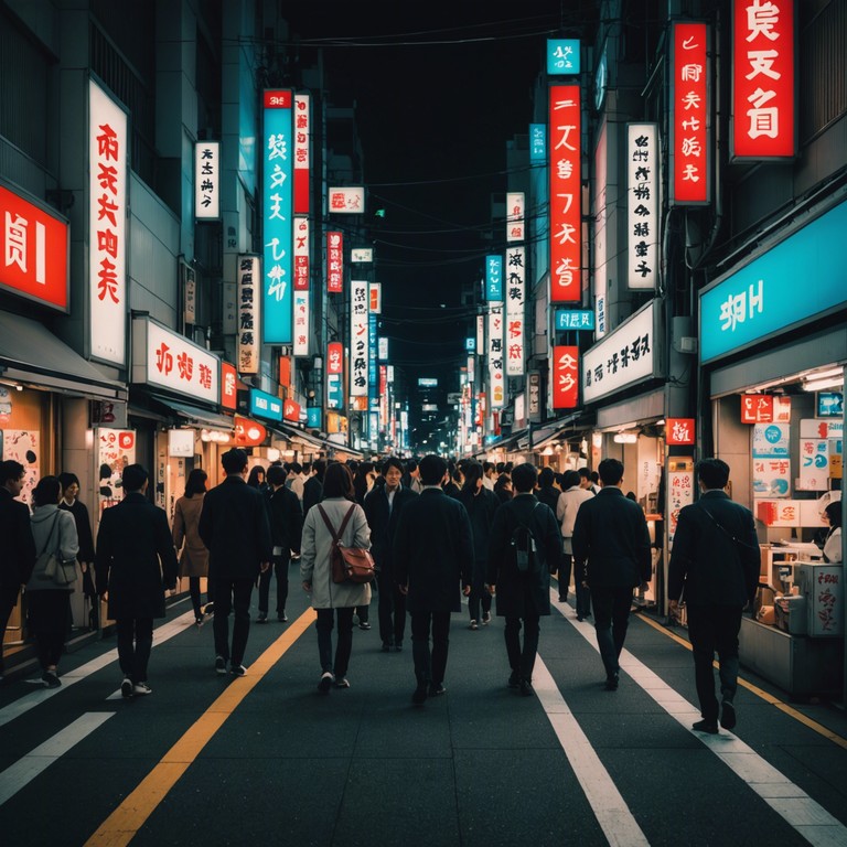 This track embodies the bustling energy of tokyo at night, blending traditional japanese instruments with modern j pop rhythms to create a soundscape that feels both new and nostalgic. The energetic arrangement conveys a night full of possibilities and the vibrant life of the city.