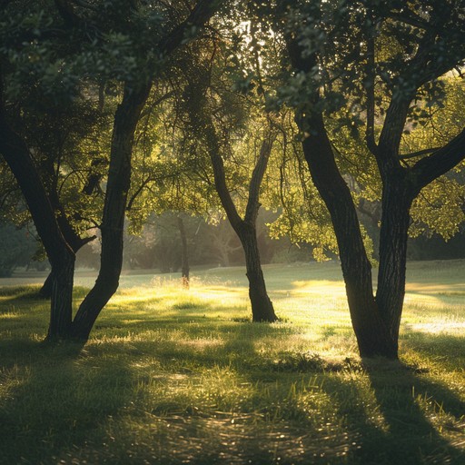 A tender, melodic piece evoking the tranquil beauty of sunlit meadows, marked by gentle harmonies and soothing acoustic guitar plucks to create a serene and peaceful atmosphere