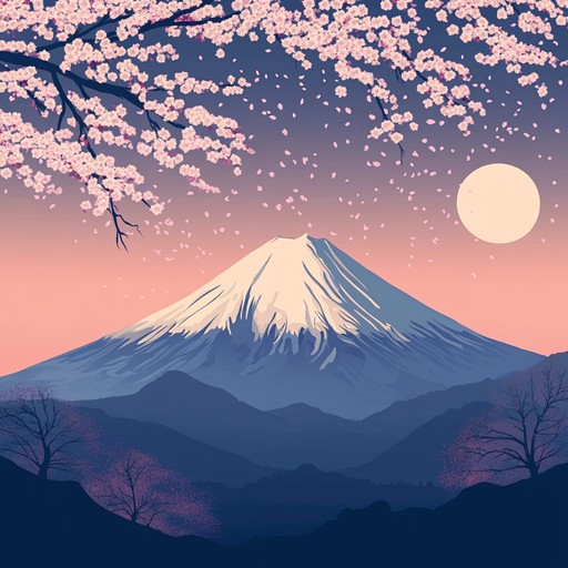 A soothing instrumental j pop piece that captures the serene beauty of moonlit nights over mount fuji, blending gentle melodies with soft harmonies to evoke feelings of peace and tranquility.