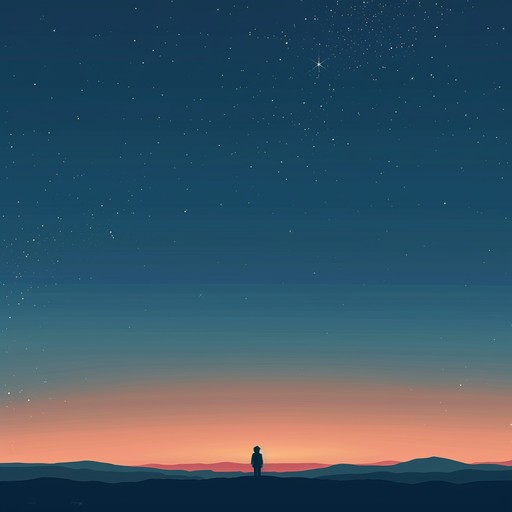 Immerse yourself in an ambient chillwave journey, where the night sky and distant waves create a soothing, reflective soundscape. Gentle, repetitive synthesizer patterns evoke a sense of loneliness mingled with peaceful introspection, perfect for solitary moments.