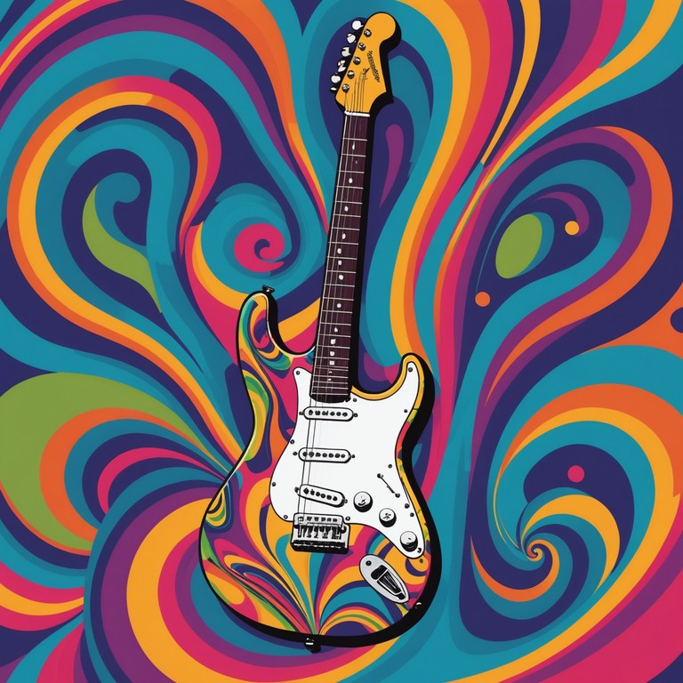 Imagine a track that pulsates with the euphoric highs of a psychedelic trip, colorful auditory hallucinations translated into sound. The song features a soaring electric guitar that dances through intricate patterns, embodying the essence of freedom and psychedelic exploration. The melody is both nostalgic and futuristic, a homage to classic psychedelic rock imbued with a modern twist.