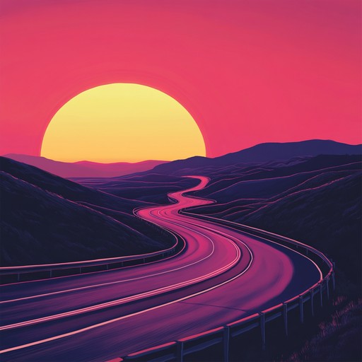 An uptempo track featuring vibrant guitars, spirited banjo, and driving percussion to paint a musical picture of an exhilarating american road trip at sunset, brimming with excitement and freedom.