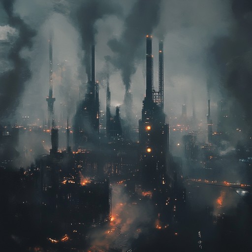 An intense composition that captures the soundscape of a bustling, industrial metropolis, with clanging metal, hissing steam, and rhythmic machinery driving the chaotic melody.