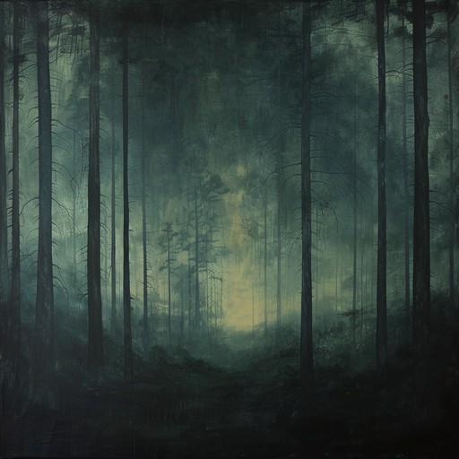 An ethereal and serene journey through a dark mystical landscape, filled with reverberating echoes and shadowy whispers, encircling the listener in a serene, otherworldly forest at twilight