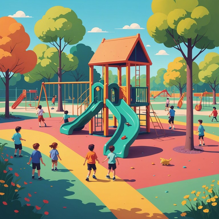 This track embodies the cheerful bustle of a sunny day on a playground, with melodies that invoke the innocence and joy of childhood. This instrumentation is playful and designed to capture the imagination of kids and their parents alike, incorporating light hearted dynamics with a catchy rhythm.