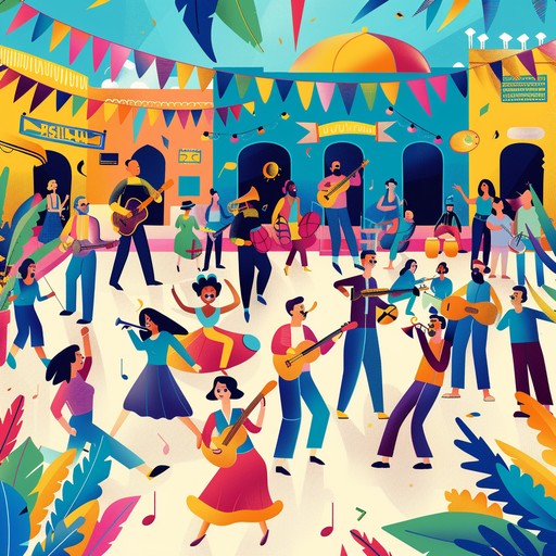 A jubilant latin celebration featuring vibrant percussion and lively melodies, evoking a sense of joy and festivity. The upbeat rhythm radiates summer energy, perfect for dance floors and joyous gatherings.