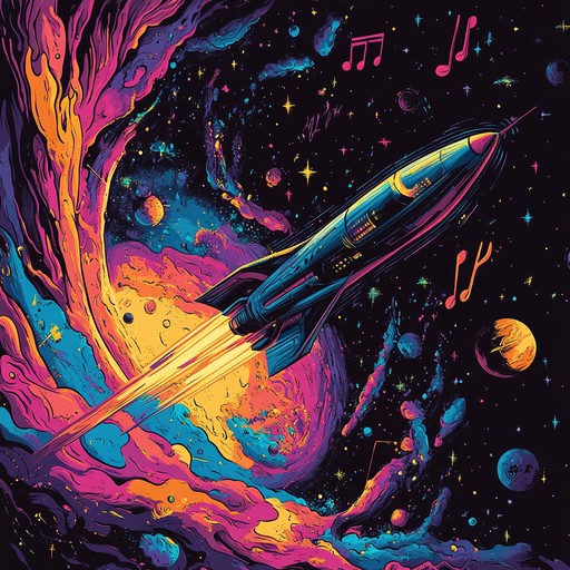 An instrumental progressive rock piece that takes the listener on an exhilarating voyage through the galaxy, featuring intricate guitar solos, driving bass lines, and dynamic drumming that emulate the vastness and energy of space.