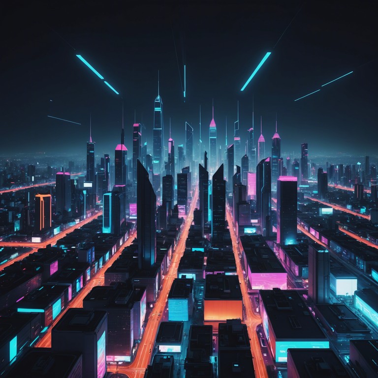 Experience the electrifying pulse of the city as depicted through booming synth lines and dynamic rhythms, creating an auditory experience that feels like navigating through the bustling streets and towering skyscrapers of a neon lit urban landscape.