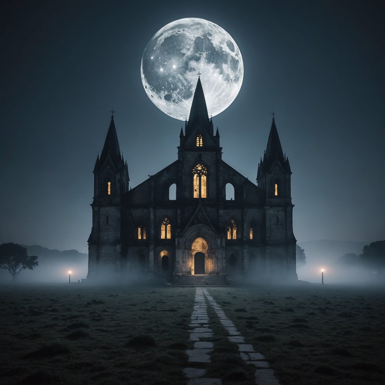 Imagine wandering through a large, ancient cathedral under the soft glow of the moon, where each step and breath echoes loneliness and an eerie echo of the past, as whispers beckon from the shadowy corners, drawn out by the melancholic tones of the church organ.