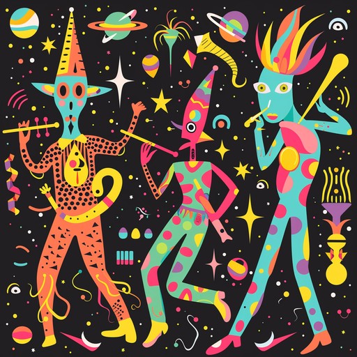 Embark on a journey through a galaxy where carnival meets cosmos. This track blends unconventional rhythms, surprising soundscapes, and whimsical effects, crafting a uniquely weird sonic experience.