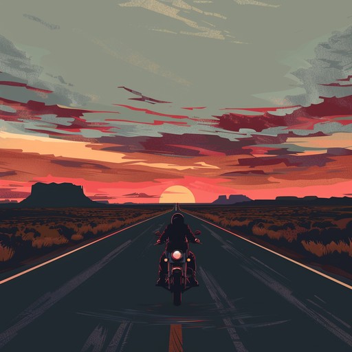 Evoking the liberating feel of a sun-drenched journey along endless highways, this rock instrumental features soaring guitar solos and a steady drum beat that captures the essence of freedom and adventure. The background is filled with the atmospheric sounds of passing wind and distant car engines, creating a visceral experience of a road trip through the heart of america.