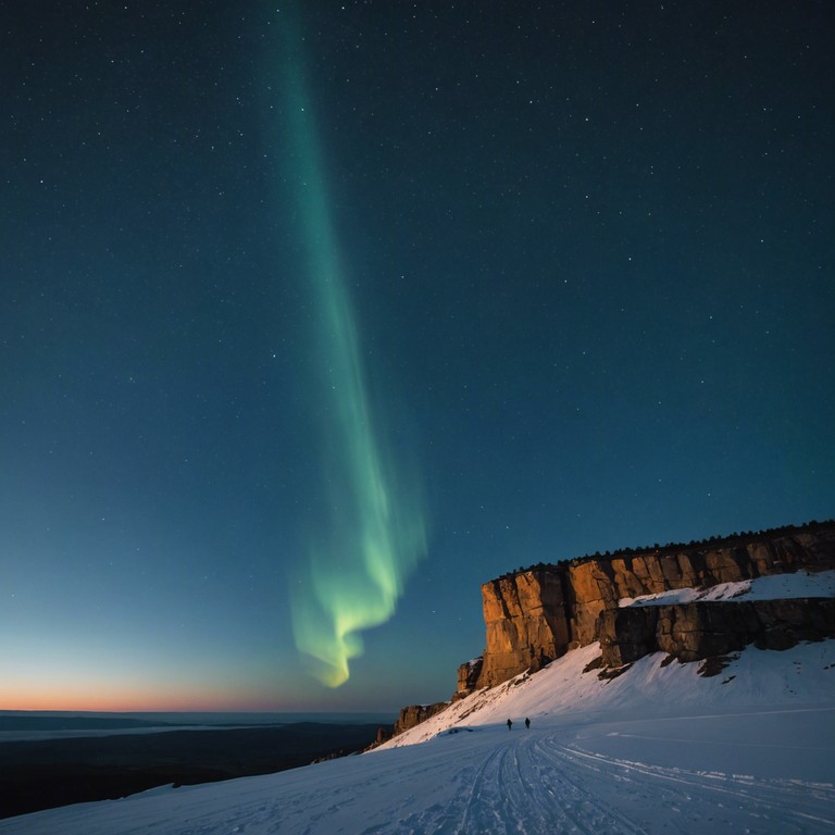 This track is a merging of hard rock intensity with ethereal soundscapes, creating a mysterious, evocative atmosphere that suggests a solitary experience at lofty, wind swept cliffs under a starlit sky. The ethereal components provide a haunting contrast to the powerful, driving force of rock, evoking feelings of both power and serenity.