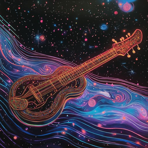 A mesmerizing instrumental track that blends traditional sitar tones with pulsating electronic beats, leading listeners on a vibrant journey through a cosmic soundscape.