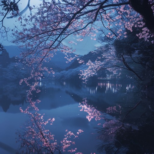 An ethereal piece where soft koto melodies and subtle chimes paint a picture of a tranquil night under blossoming cherry trees, inviting introspection and calm.