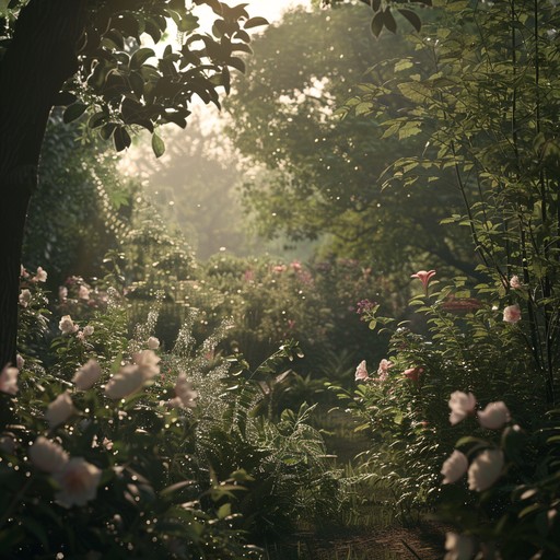 This piece combines classical piano and ambient textures to create a calming experience inspired by a serene garden. The gentle plucking of harp strings introduces the composition, followed by soft piano melodies and light orchestral elements, transporting listeners to a tranquil natural haven.