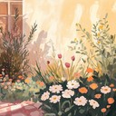 a nostalgic waltz evoking a serene, sunlit garden scene