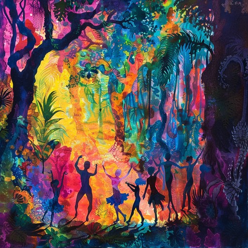 A fantastical fusion of samba and psychedelic music, evoking a colorful carnival in a mesmerizing tropical dreamscape. Hypnotic synths blend seamlessly with lively samba percussion, creating an otherworldly auditory adventure.