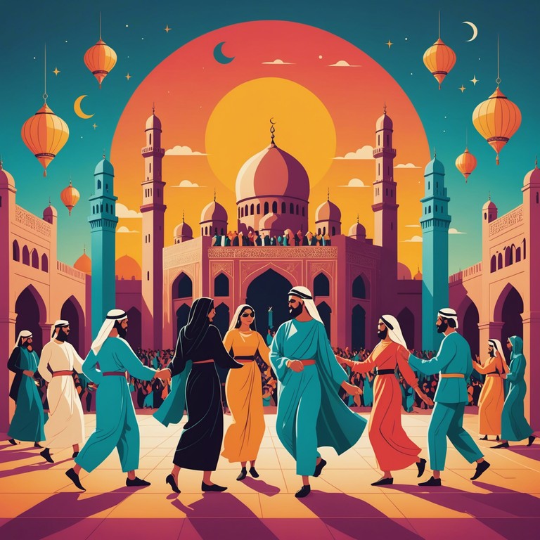 A vibrant, uplifting composition that blends modern musical elements with traditional middle eastern instruments to create a festive atmosphere ideal for celebrations and joyous occasions. Rich in melody and rhythm, the song captures the spirit of a bustling market or a lively festival.