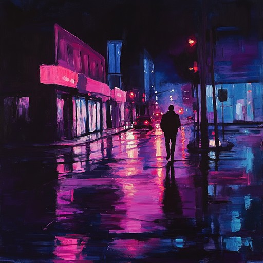 An instrumental synthpop track that captures the feeling of wandering alone through deserted city streets at night, illuminated by the glow of neon lights, with haunting melodies and atmospheric synth layers creating a sense of introspection and solitude.