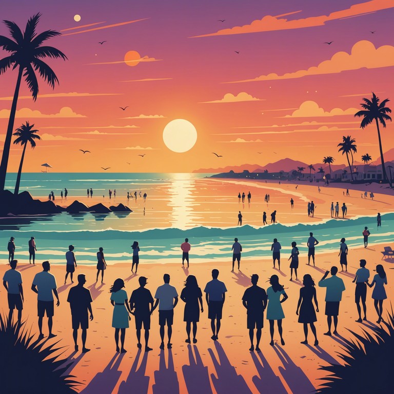 Imagine a sunlit caribbean beach where every wave matches the rhythm of a deep, spirited dub sound infused with local cultural elements, creating an immersive and uplifting atmosphere. The music is rich with echoing drums that play back and forth with the listener's expectations, offering a both relaxing and engaging experience.