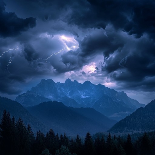 Imagine a roaring thunderstorm translated into the musical language of german schlager. This instrumental piece features fast paced accordion riffs, robust brass sections, and pounding percussion that convey a sense of urgency and anger. Envision a powerful musical storm brewing in the bavarian alps, resonating with raw emotion and vigorous energy.