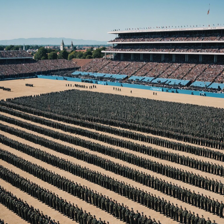 Imagine a vast square, lined with crowds waving flags as the disciplined tramp of boots and the bright fanfare of trumpets fill the air, invoking a sense of national pride and collective memory with every note.