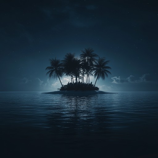 Envision a remote island bathed in midnight hues, where soothing yet eerie melodies blend with tropical rhythms, creating a reflective and melancholic atmosphere. The mellow steel drum sounds paired with deep synths and tranquil beats bring out an otherworldly tropical experience.