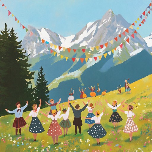 This lively instrumental showcases the infectious spirit of an alpine festival. With accordion driven tunes and energetic drum patterns, it evokes scenes of joyous dancing and communal gatherings in the serene mountain meadows.