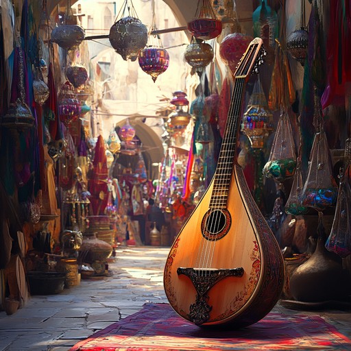 A joyful instrumental piece featuring traditional middle eastern melodies played on the oud, designed to evoke feelings of happiness and to inspire listeners to dance and celebrate together under the open desert sky