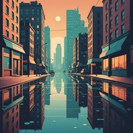 gentle melodies rise over city noises.