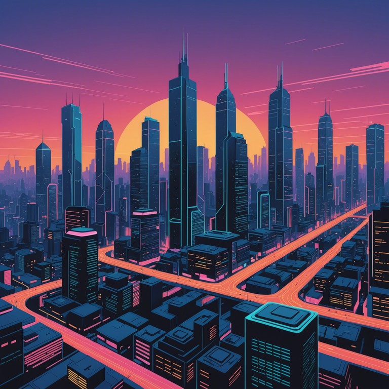 A high energy electronic track that travels briskly through a dark, stylized cityscape at night, culminating in a thrilling sense of danger and exhilaration.