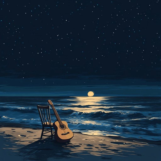 An instrumental bossa nova piece featuring soft guitar chords and soothing rhythms, capturing the essence of a tranquil night by the sea, and invoking feelings of love and longing.