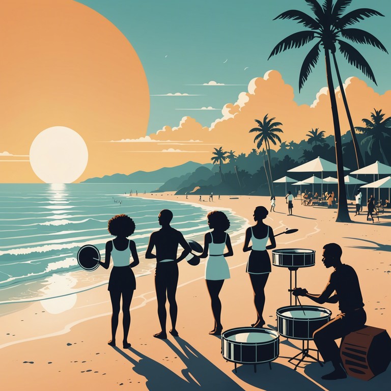 Imagine a scene filled with colorful beach umbrellas, sand between your toes, and locals dancing to the uplifting sounds of a steelpan. The music enhances this idyllic beach setting, providing the soundtrack for a perfect sunny day.