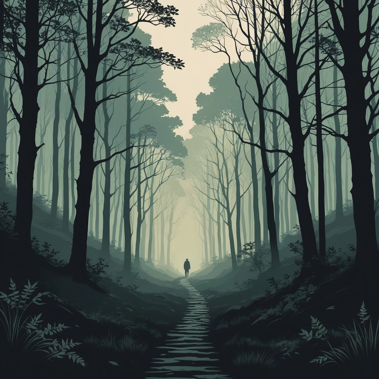 Immerse in the chilling sounds of acoustic guitar as it weaves through haunting whispers and deep forest echoes, creating a soundtrack for a mysterious, somber walk in the woods at dusk.