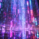 uplifting rhythms beneath twinkling cyberpunk cityscapes