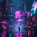 dreamy cyberpunk journey through neon lit futuristic cityscapes.