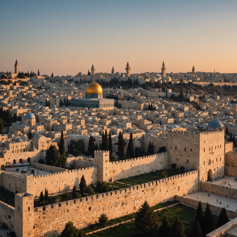 Revisiting the historical soundscapes of jerusalem, this alternative version emphasizes the blend of ancient musical traditions with contemporary expressions of emotion, symbolizing the eternal struggle and the hope for resolution through intensified musical storytelling.