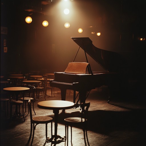 An evocative piano composition painting a scene of an abandoned cabaret, where haunting melodies stir feelings of longing and intrigue.