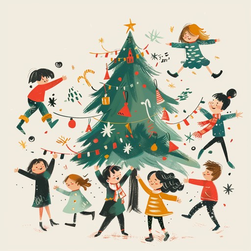 Craft a joyous and playful melody featuring the sound of jingle bells and upbeat rhythms, ideal for children's holiday dances and playful activities. This song captures the delight of festive fun, creating an atmosphere where kids can dance and enjoy the holiday spirit happily.