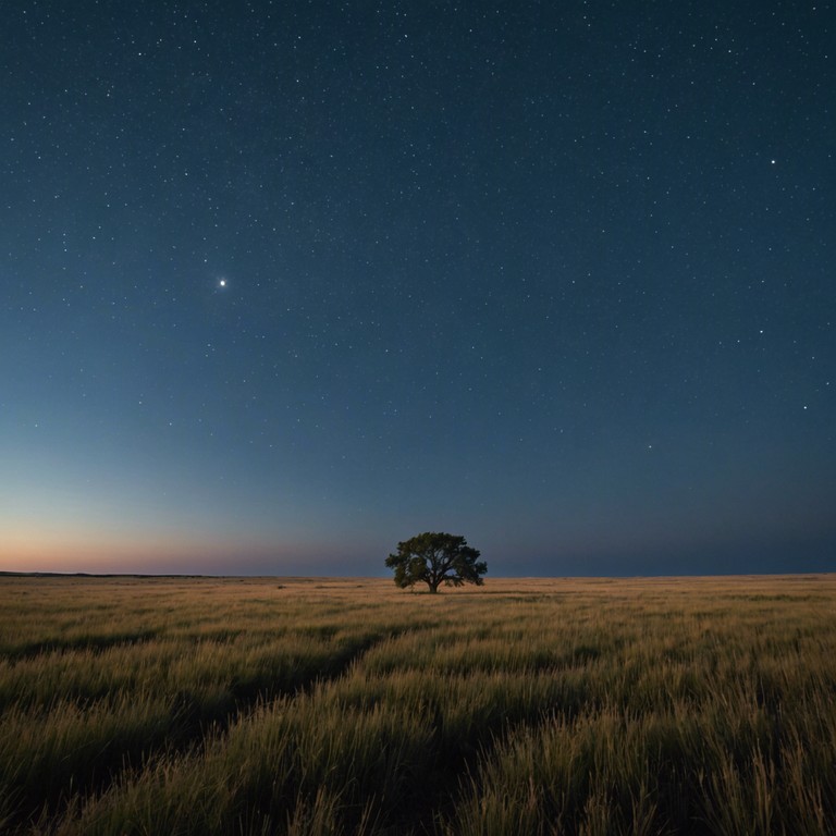 A composition that drifts through themes of isolation and wonder amidst the majesty of the night time prairie landscape, focusing on the vastness and beauty of untreated nature.