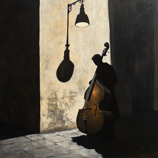 A single double bass performs a somber, reflective piece reminiscent of twilight shadows dancing delicately across a deserted cobblestone street. The resonant, deep tones of the bass stir a feeling of solitude and introspection, creating an intimate musical conversation with the listener.